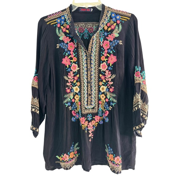 Johnny Was Embroidered Blouse XS Tunic Top Floral Bohemian Festival - Picture 1 of 8
